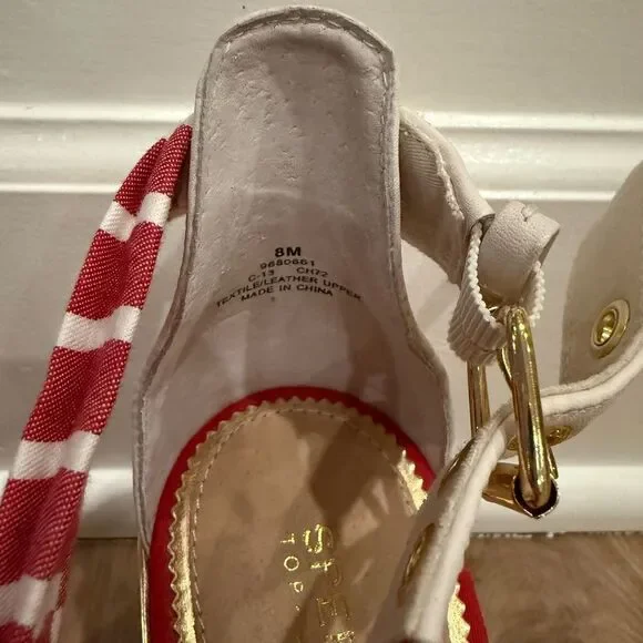 Sperry Red and White Nautical Wedge Sandals - Picture 3 of 5